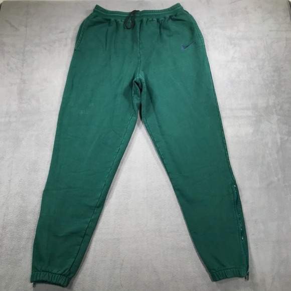 Vintage 90s Nike Jogger Sweatpants Mens XL Green Fleece Zip Ankles Hips Hop * - Picture 1 of 11
